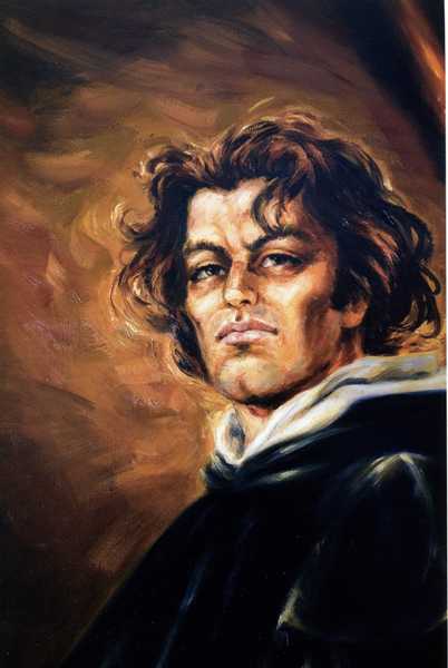 Il particolare del volto di Tommaso Campanella  nel dipinto di Andrea Valere